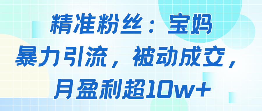 精准粉丝:宝妈暴力引流方法,被动成交,月盈利超1w+-亮剑学堂