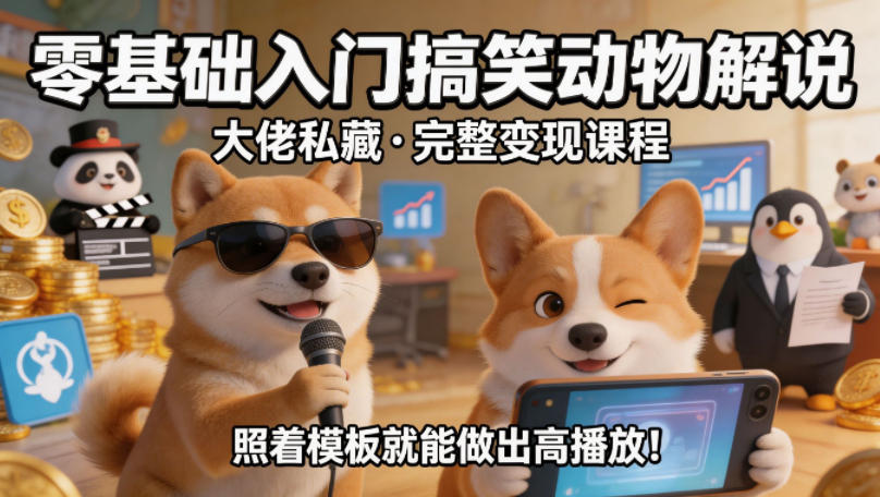 零基础入门搞笑动物解说，大佬私藏完整变现课程，照着模板就能做出高播放-亮剑学堂
