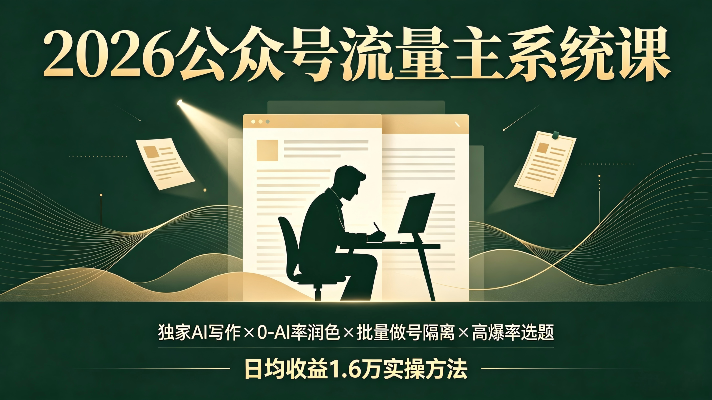 2026公众号流量主系统课:独家AI写作×0-AI率润色×批量做号隔离×高爆率选题,日均收益1.6万实操方法-亮剑学堂