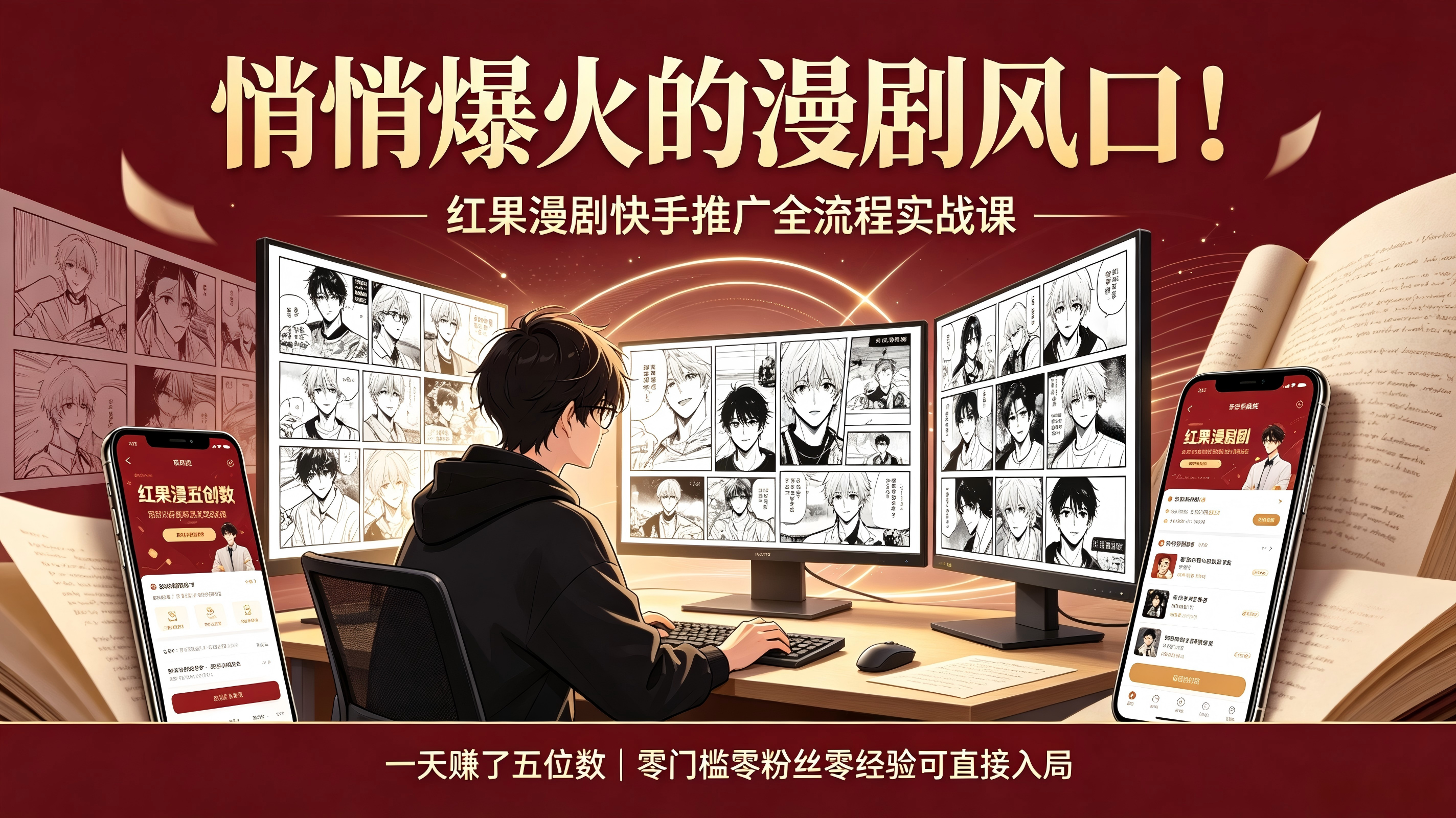 漫剧推广快手实操:零门槛副业日入五位数的暴利风口-亮剑学堂