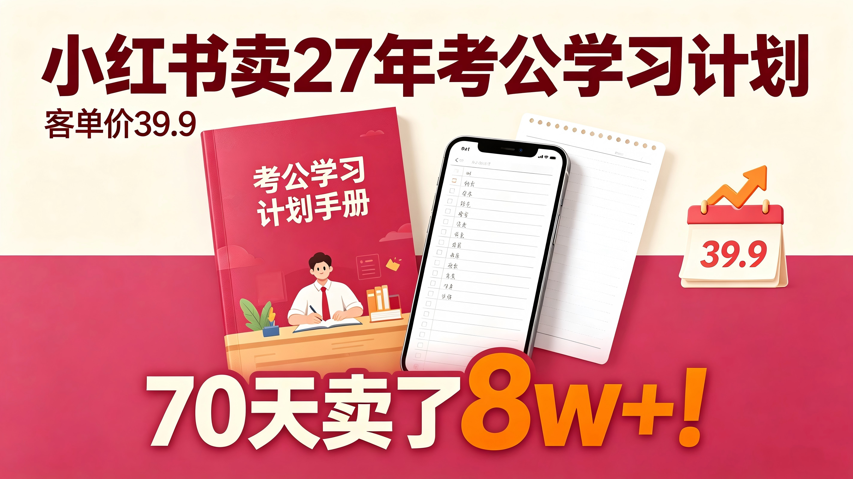 小红书卖27年考公学习计划，客单价39.9，70天卖了8w+-亮剑学堂