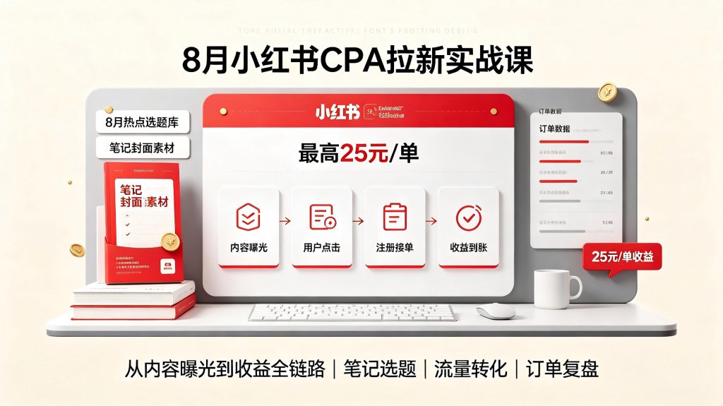 小红书CPA拉新实战课（8月更新）：最高25元/单，从内容曝光到收益全链路-亮剑学堂