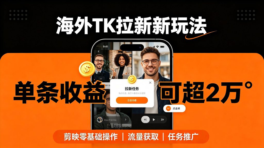 海外TK拉新新玩法：剪映零基础操作，单条收益可超2万-亮剑学堂