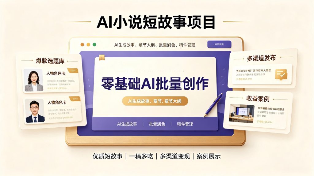 AI短故事变现项目：零基础用AI批量产出优质短故事，实现一稿多吃多渠道月入过万（更新0824）-亮剑学堂