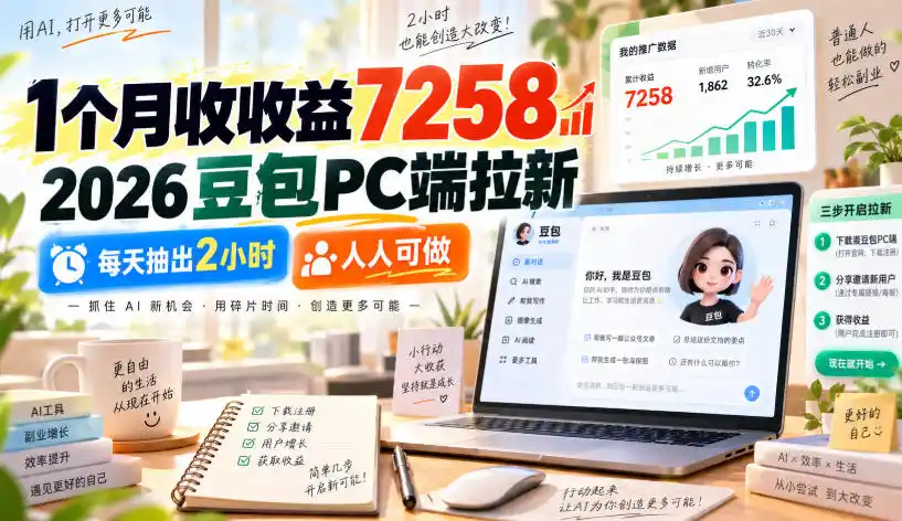 2026豆包PC端拉新副业实操，月入7000+，每天2小时人人可做-亮剑学堂